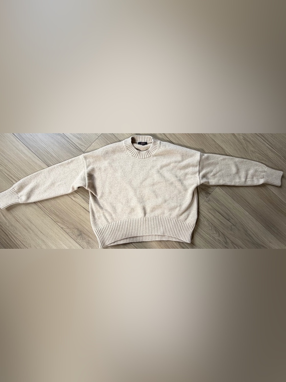 Quince 100% Organic Cotton Classic Crewneck Sweater in Speckled Light Beige XS